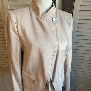 White House Black Market Jacket Beige Khaki Moto Crop Button Pocket Blazer 12
